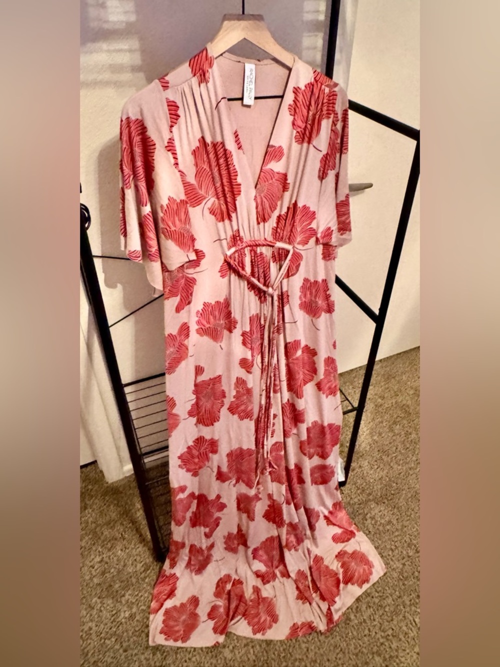 Rachel Pally Pink Maxi Dress with Red Floral Print